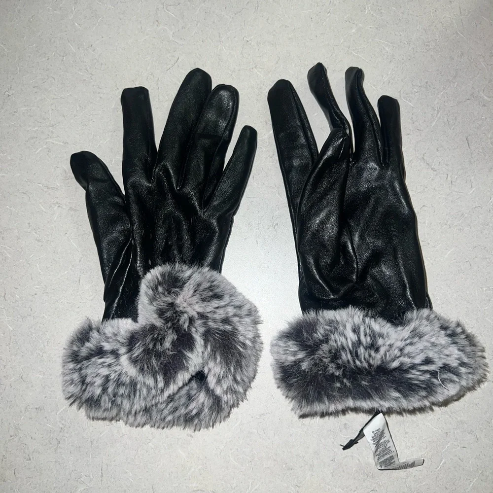BCBGMaxAzria Black and Gray Faux Fur Trim